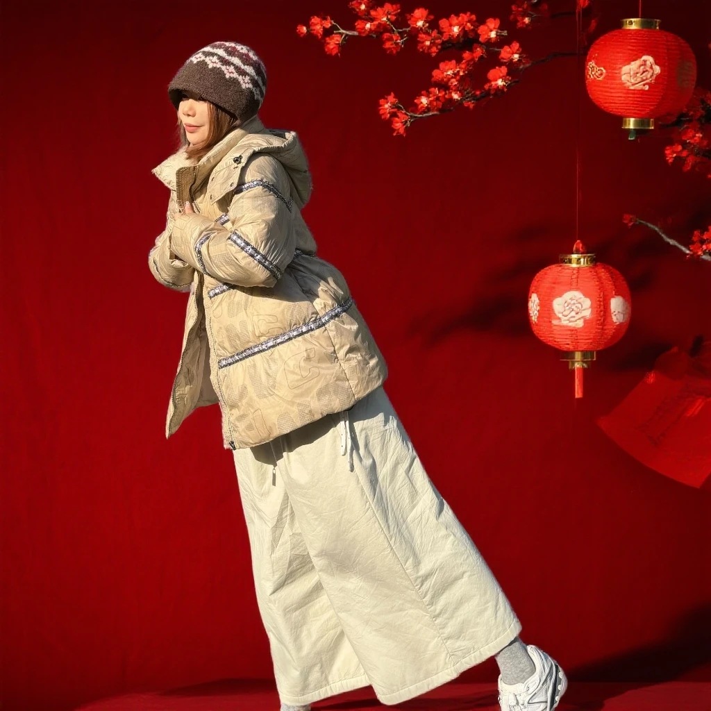 羽宙时尚极简风冬季时尚休闲女士帽子可拆卸连帽保暖羽绒服-A009