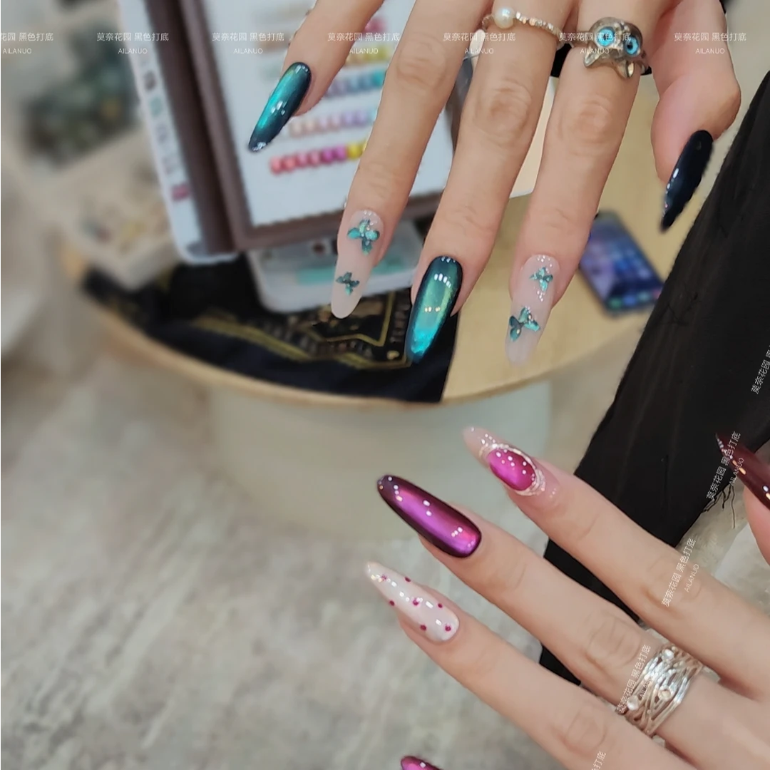 AILANUO/埃拉诺莫奈花园玻璃珠猫眼胶鎏金彩光九紫离火美甲（依）