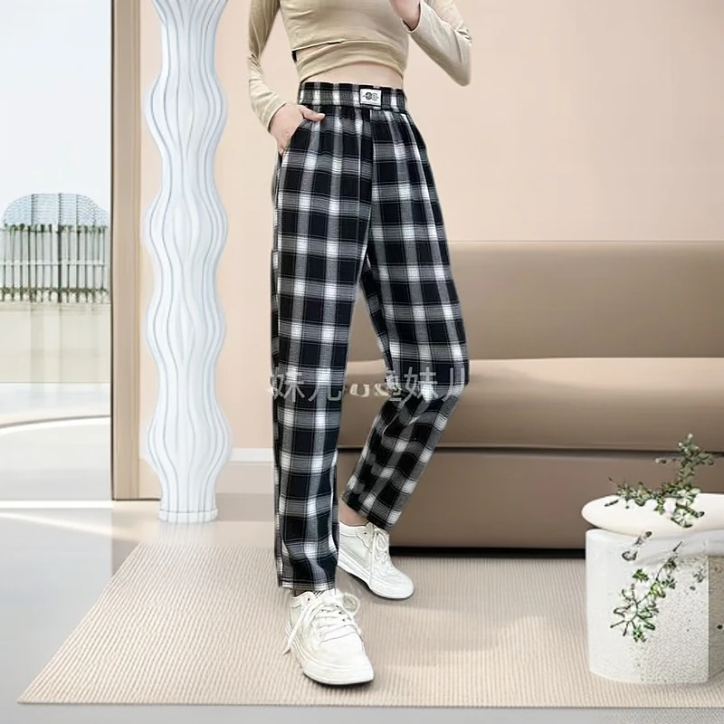 大格子时尚洋气夏款休闲裤显瘦夏季直筒宽松宽松夏季格子裤