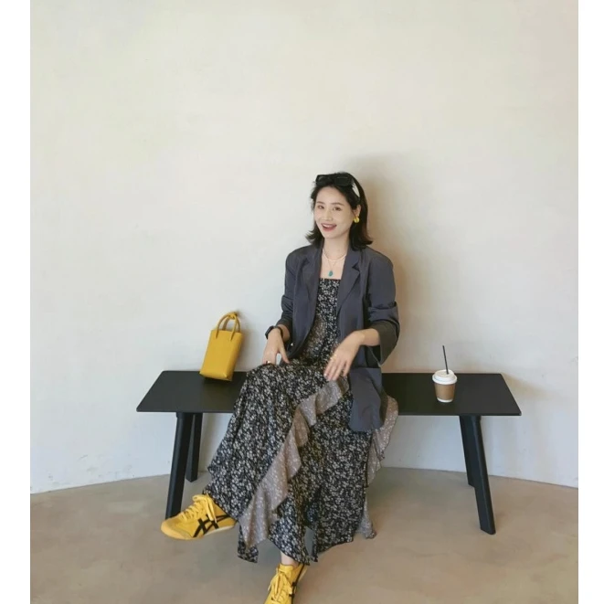 高级感灰色西装外套女春中长款西服上衣漂亮裙子两件套