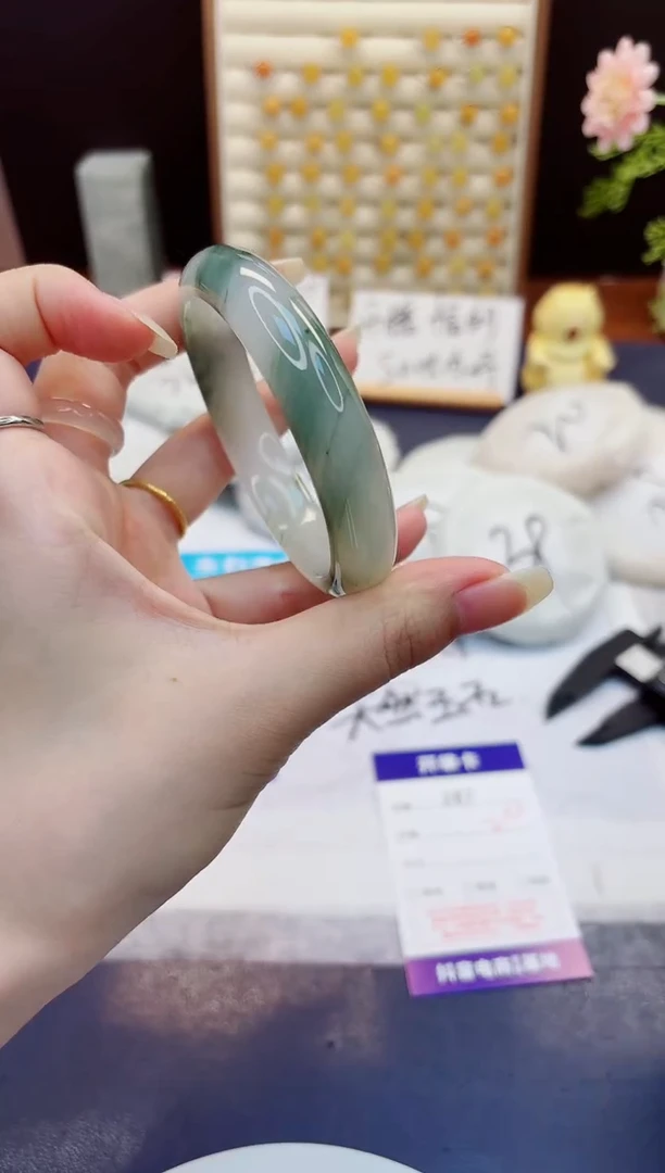 未镶嵌手镯石英质玉287-天山翠-圈口56
