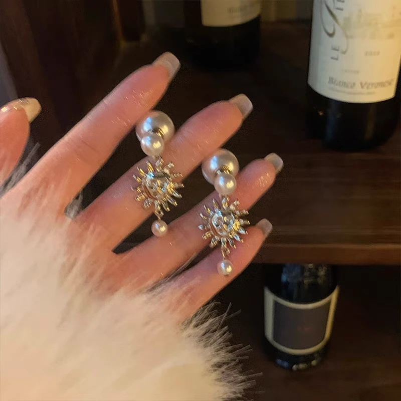 法式后挂式金色太阳花流苏耳环女时尚高级感气质耳坠轻奢小众耳饰