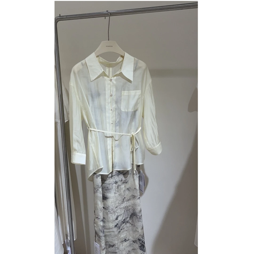 【娇娇专属】翻领宽松系带衬衫水墨印花吊带连衣裙套装10YT411Z0002