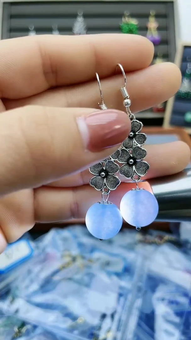 【闪购商品】海蓝宝石耳饰银S925镶嵌562000