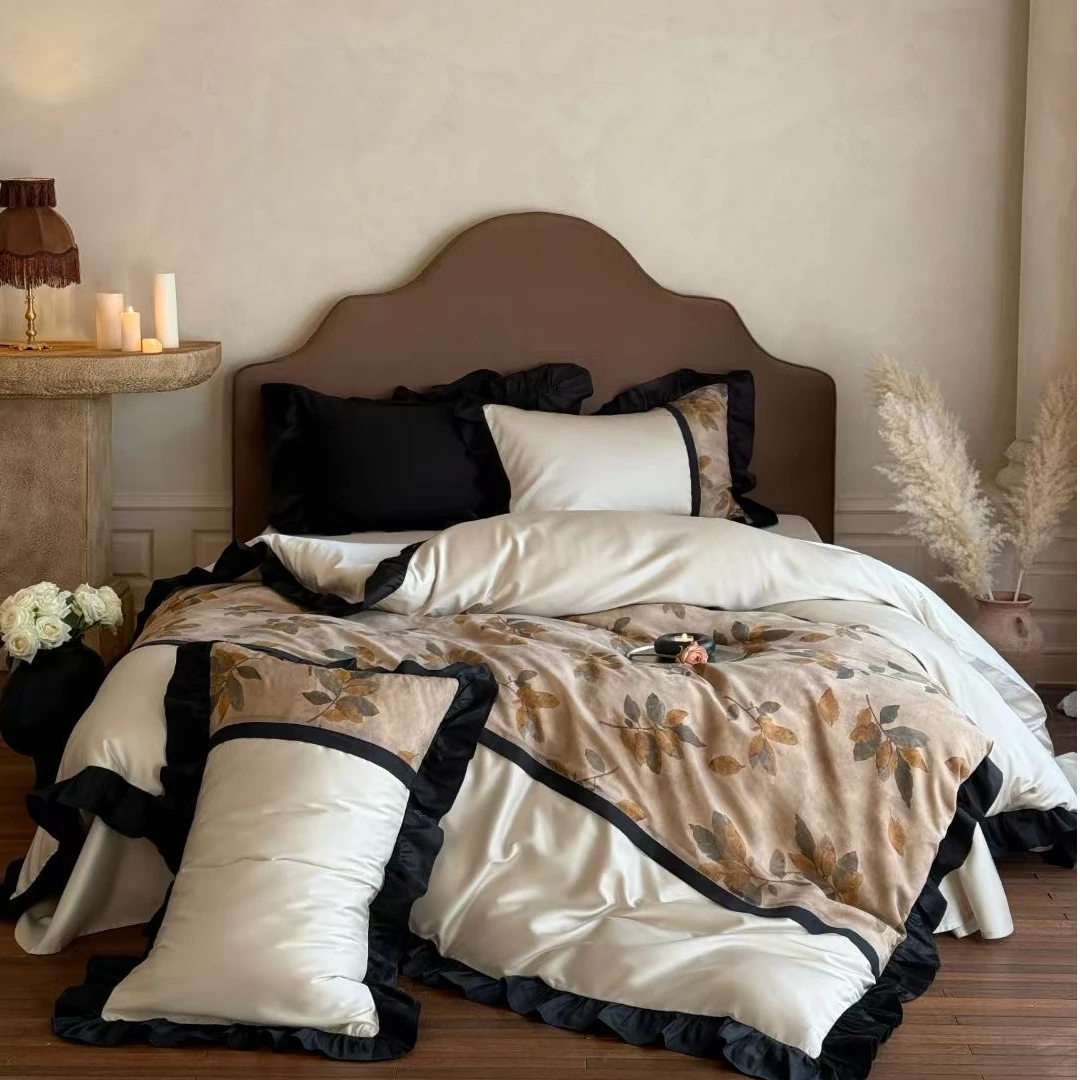 漫漫 法式复古天丝四件套中古意式轻奢花边床品套件欧式设计师