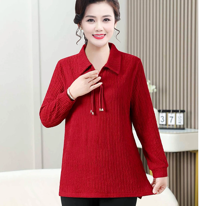 2025春季新款坑条加肥时尚大码妈妈装宽松显瘦气质洋气长袖上衣