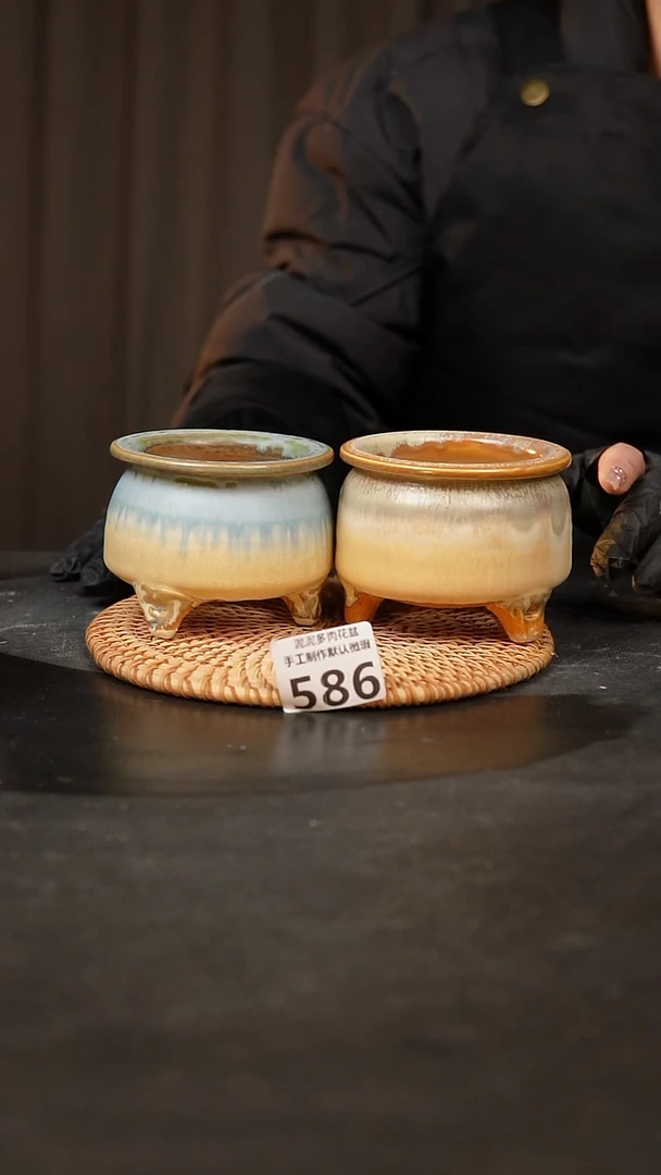 【闪购商品】瓷片586泥泥手工花盆口7-8高7-8