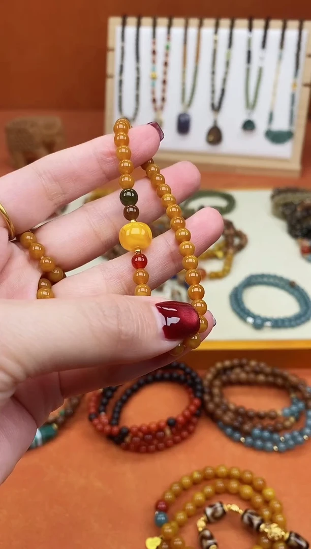 手链蜜蜡未镶嵌单圈蜜蜡05和田玛瑙手串