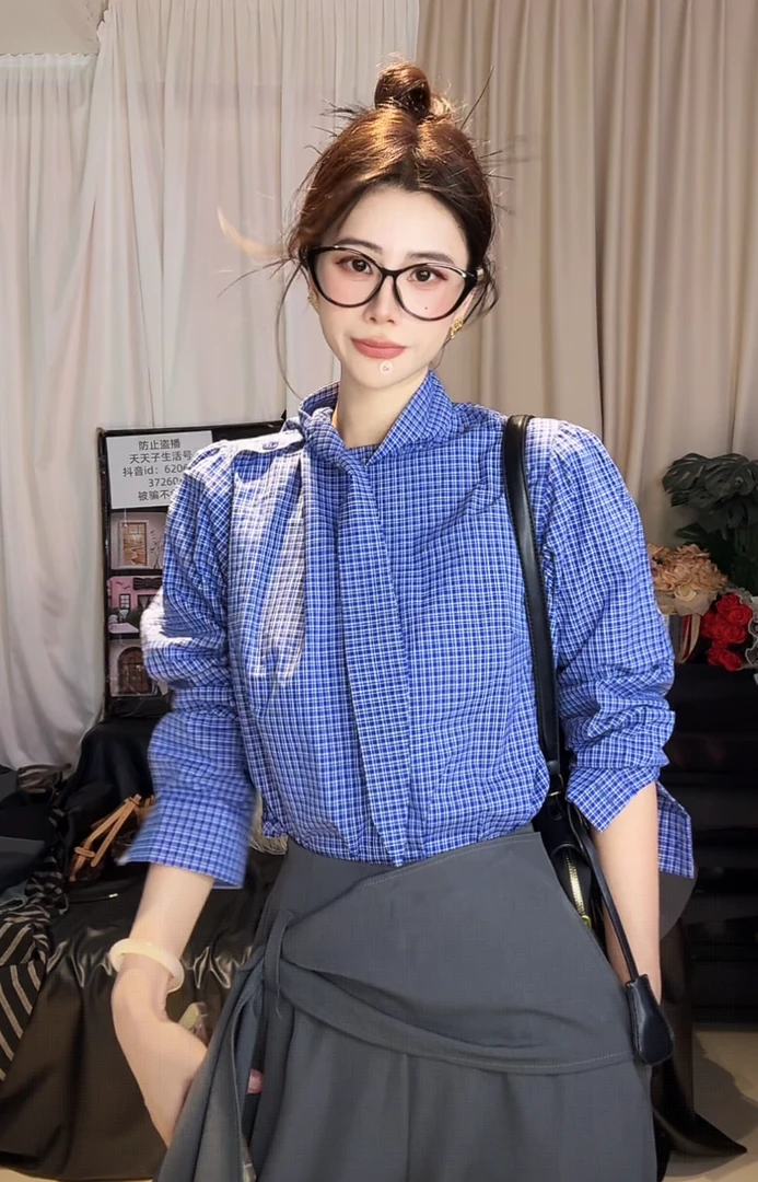 墨染衣坊秋季新款中式设计系带深蓝衬衫日常休闲民国风文艺长袖杉