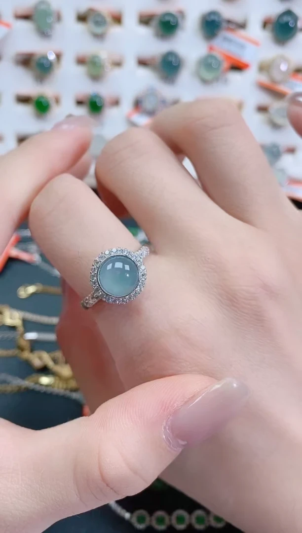 银S925镶嵌戒指翡翠天然翡翠