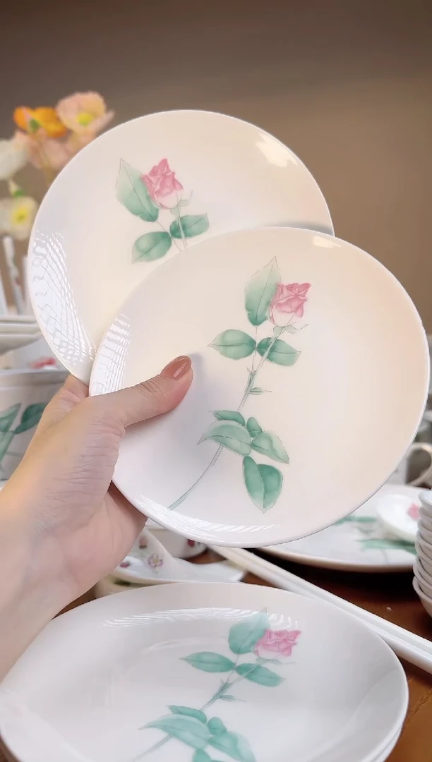 【闪购商品】玫瑰高骨瓷6寸浅盘2个