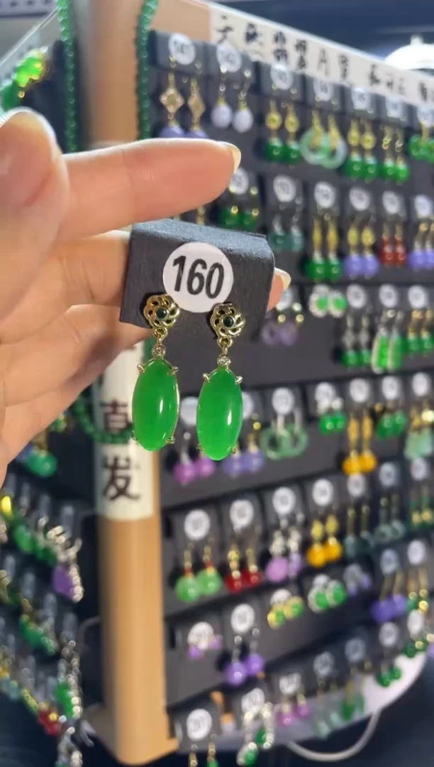 翡翠银S925镶嵌耳饰160
