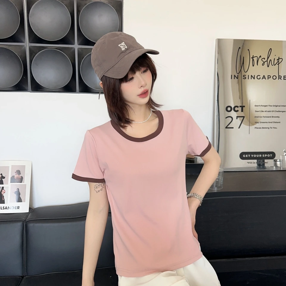 奥代尔罗纹棉T恤休闲时尚圆领美女短袖潮流好搭柔软亲肤爆款系列