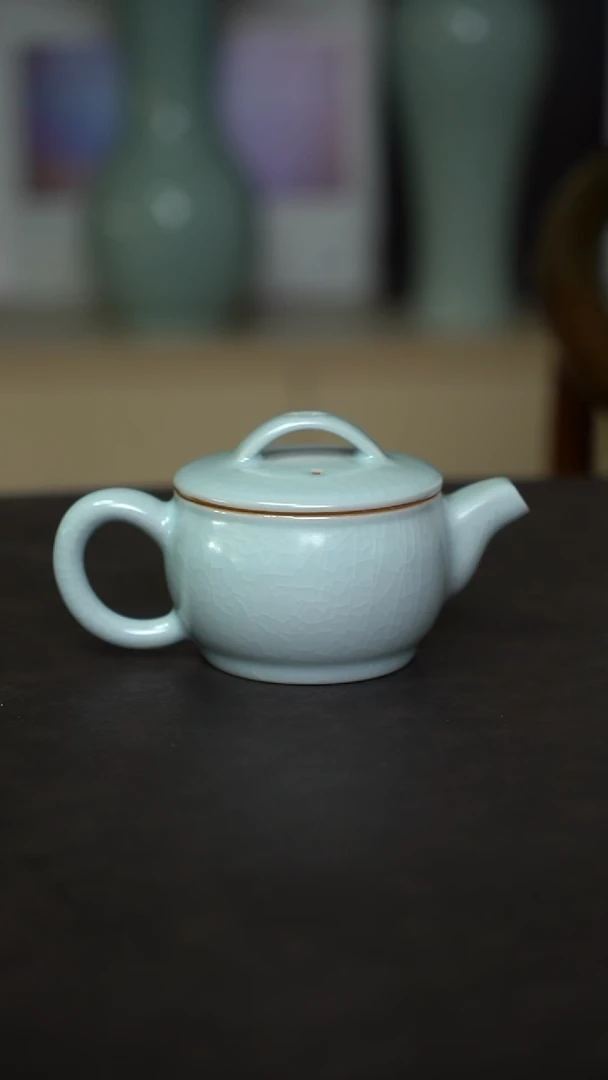 杯子瓷月白釉汉瓦壶全手工