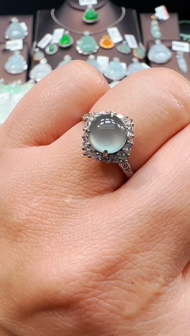 银S925镶嵌戒指翡翠蛋面戒指