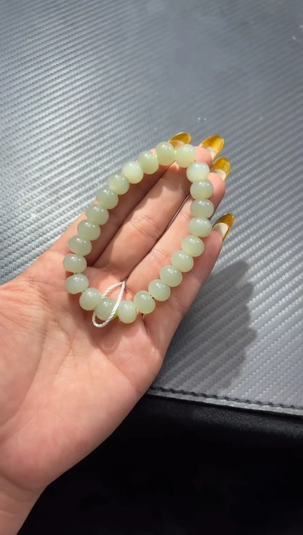 未镶嵌手链和田玉且末近矿青白玉算盘珠卡10手串微色差