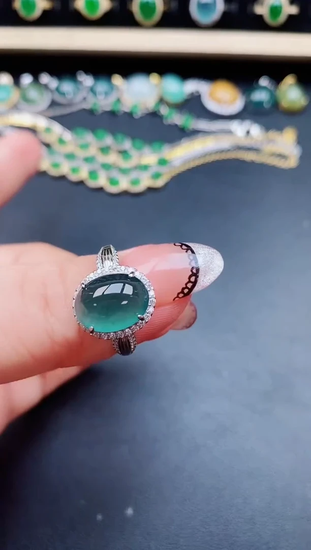翡翠戒指银S925镶嵌50850