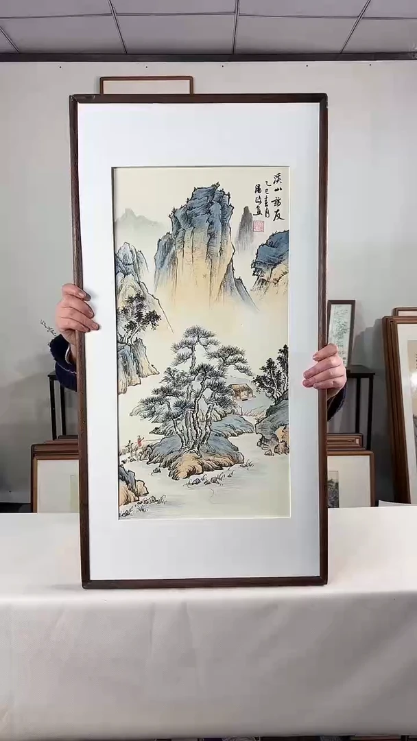 国画手绘*溪山访友*47*92cm