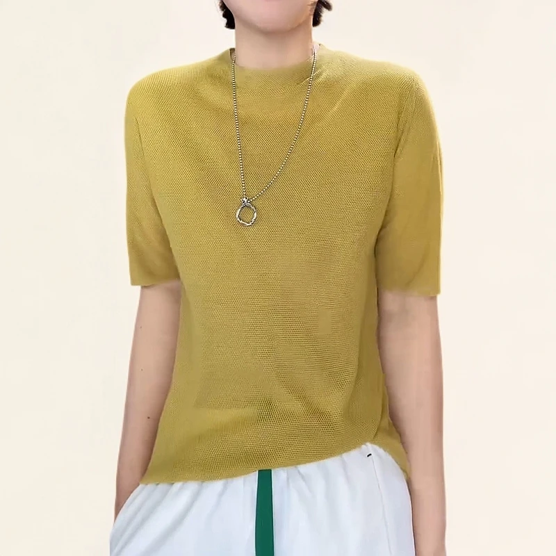 果果雅致原创女装夏季百搭时尚设计气质款中袖针织衫套头上衣洋气