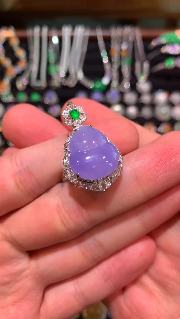 18K金镶嵌戒指翡翠高冰紫罗兰胖葫芦吊坠戒指两用