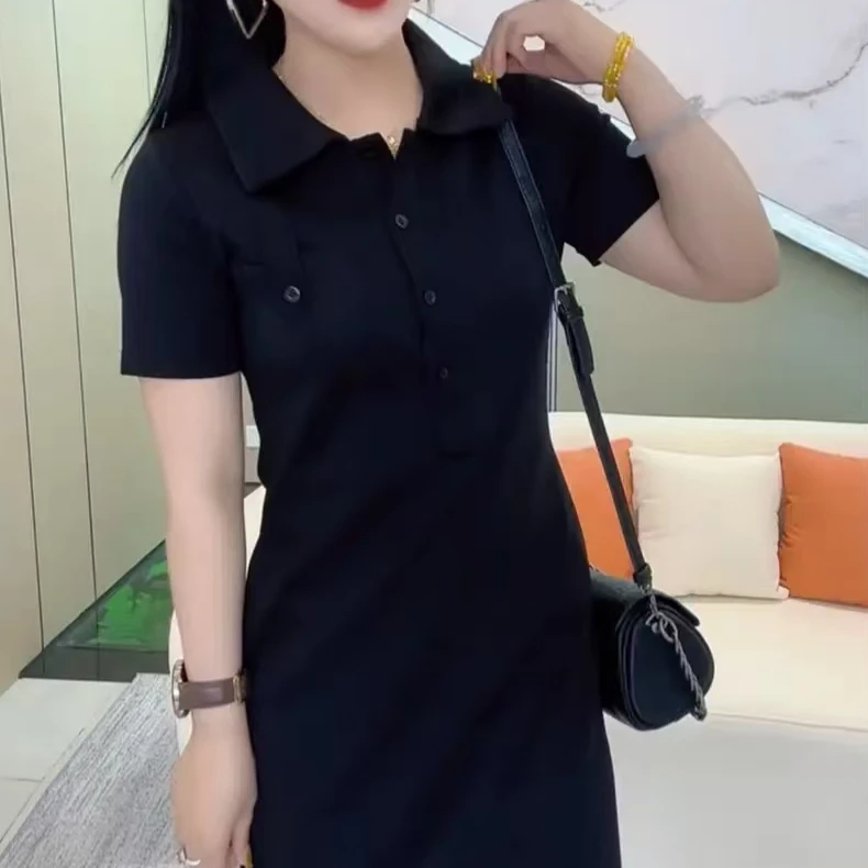 正版polo2025时尚夏季短袖新款纯色显瘦修身休闲气质连衣裙