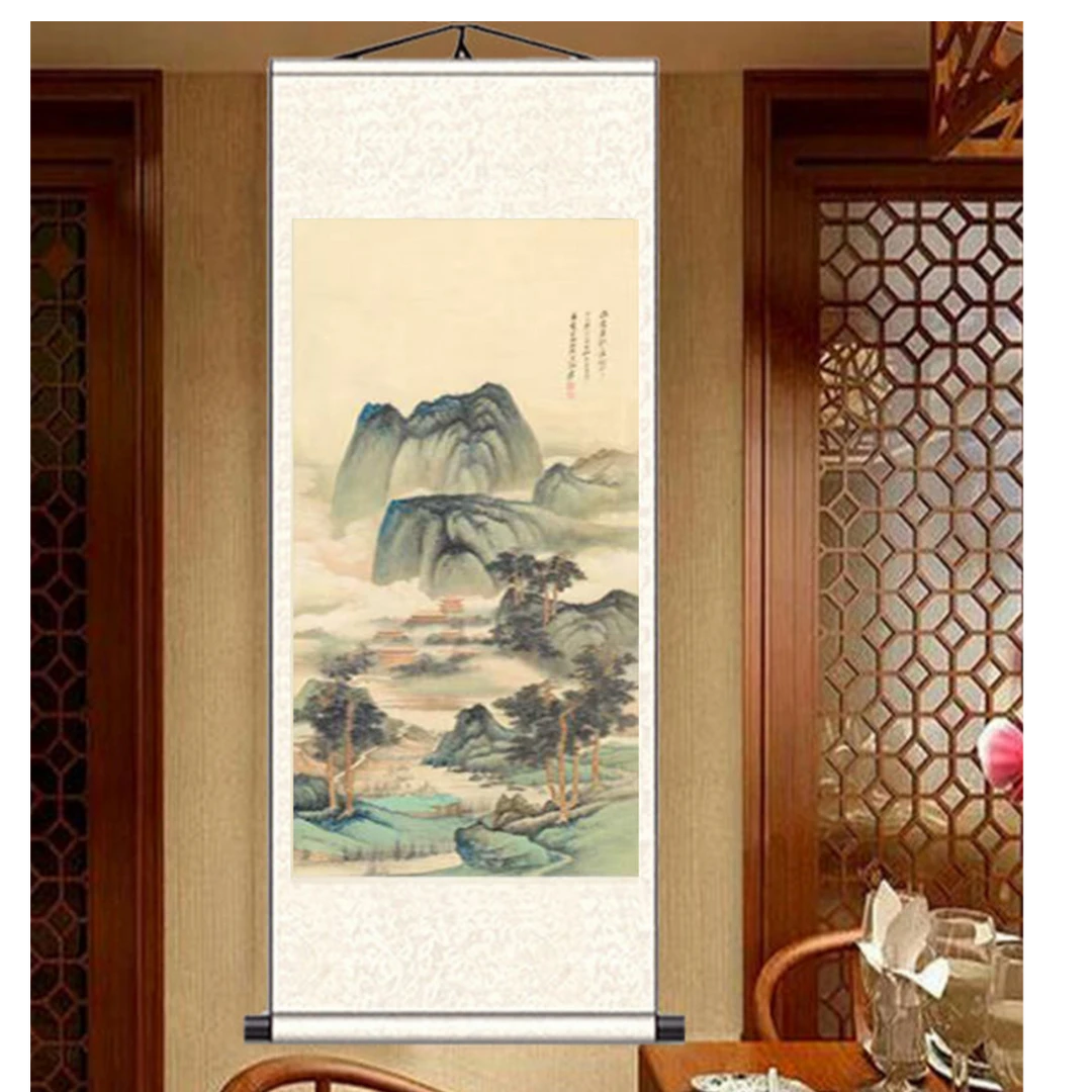 晴蔼仙阁图 卷轴挂画 博物馆复刻版画 新中式客厅书房办公室挂画