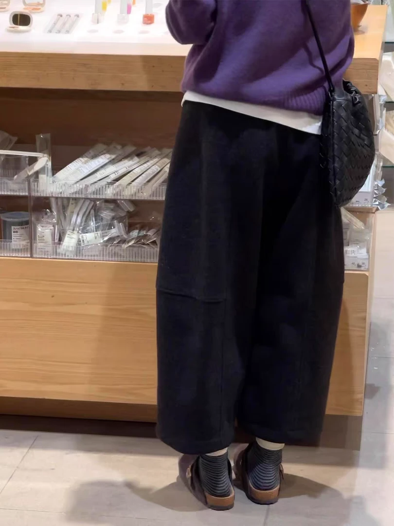 超好看百搭的八分毛呢裤秋冬新款港风奶奶裤高腰显瘦小个子阔腿裤