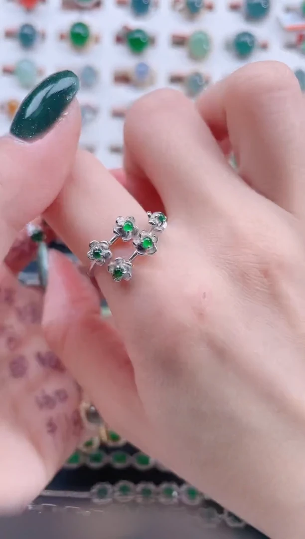 银S925镶嵌戒指翡翠天然翡翠