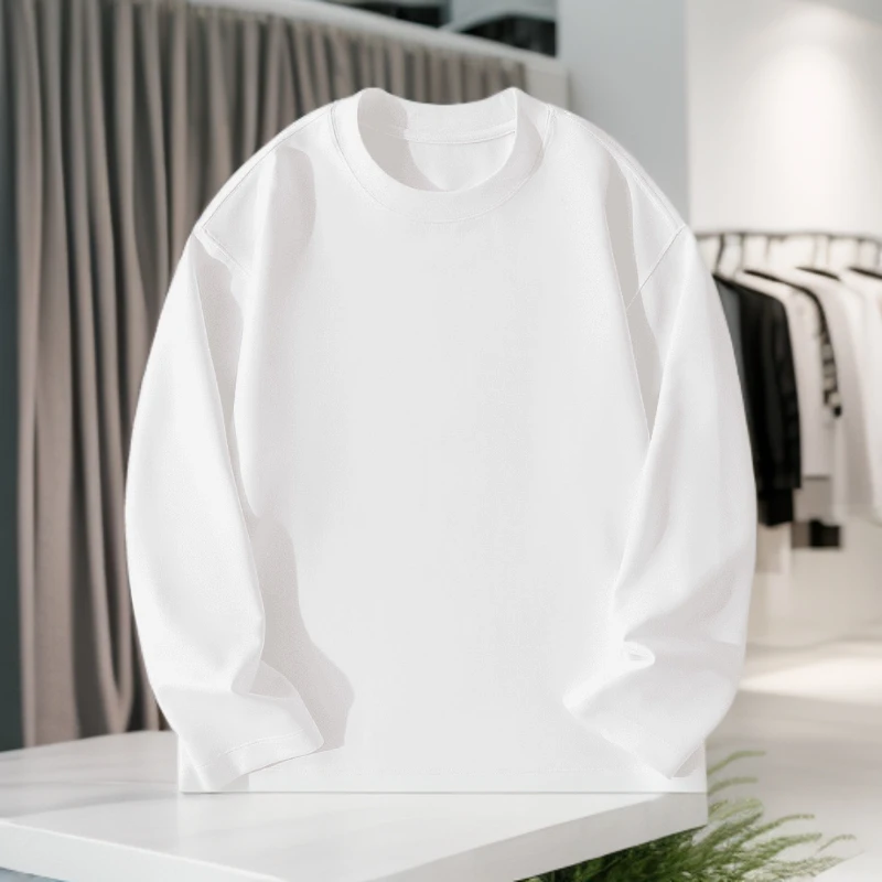 纯棉T恤情侣圆领简约打底衫纯色宽松型男士长袖百搭休闲男装秋