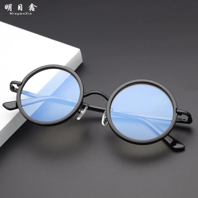 经典黑色仿古民国风复古圆框近视眼镜男女款可配远视老花散光镜片