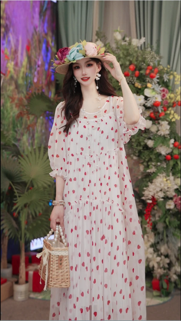 25新款法式设计师夏桑蚕丝气质宽松时尚长款女装连衣裙251D703