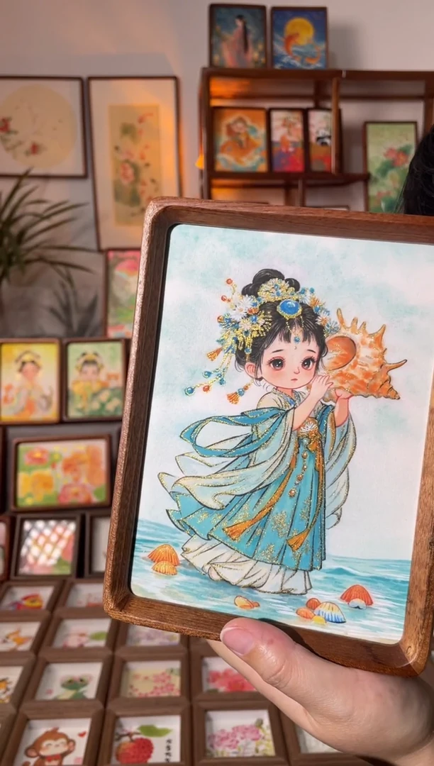 【闪购商品】国画【海螺姑娘】纯手绘国画摆台