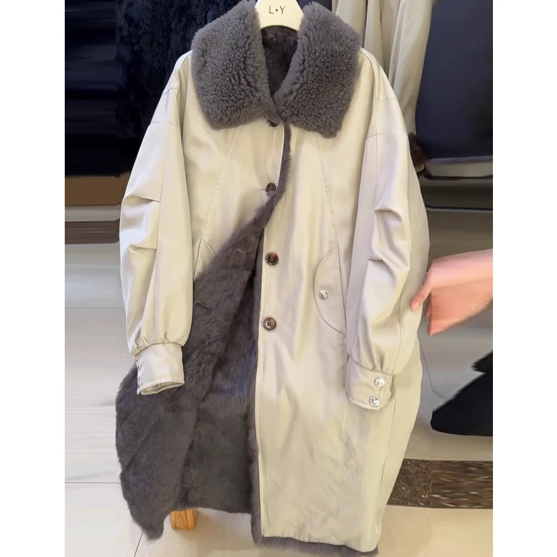 毛毛内胆派克服女2025冬季新款小个子宽松中长款加厚大衣外套
