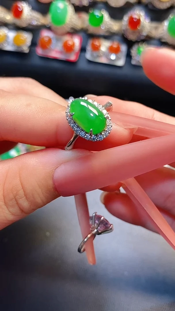 银S925镶嵌翡翠耳饰天然