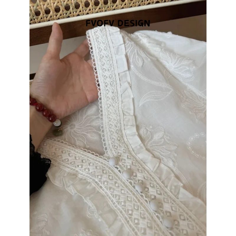 FVOFV【白月光】100棉质重工白色绣花小衫H1084