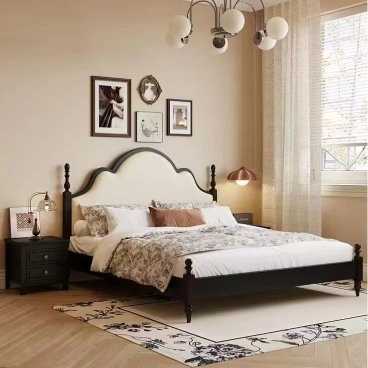 拼板设计创意实木床女孩简约皮床单人别墅北欧美式青少年婚床家用