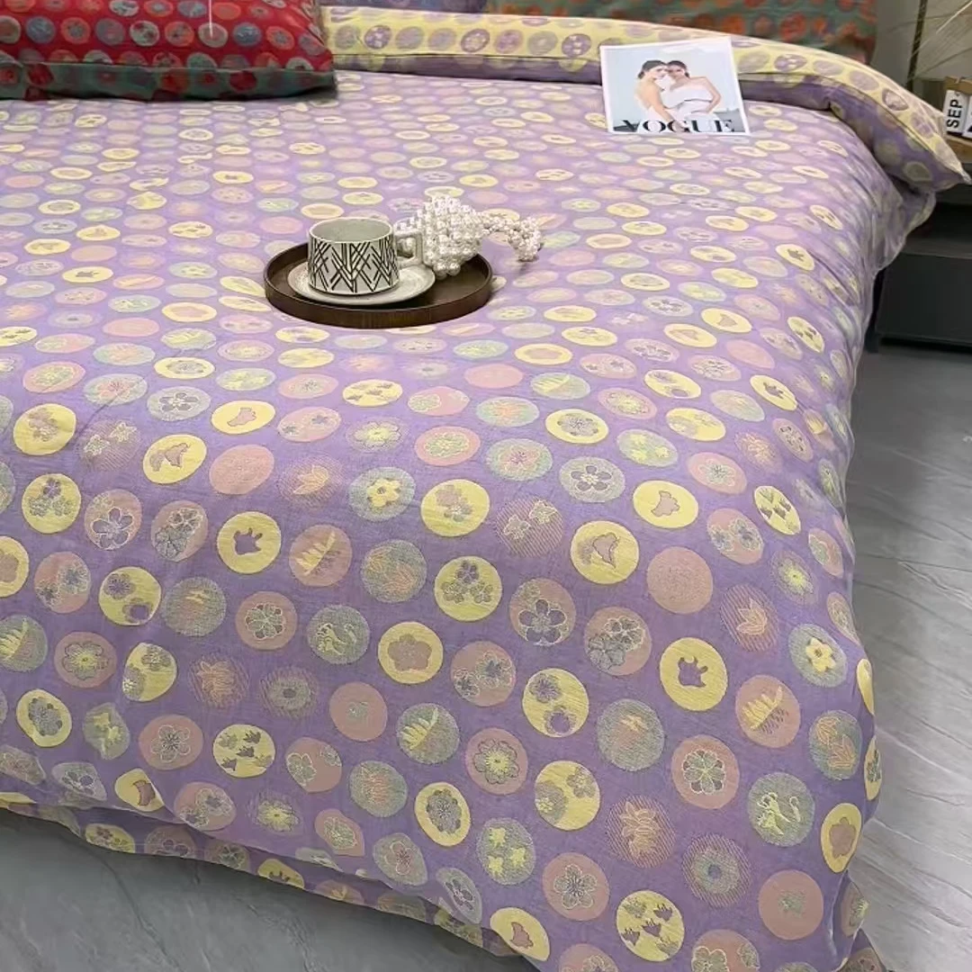 免费加工色织提花双层纱岁月静好面料一对