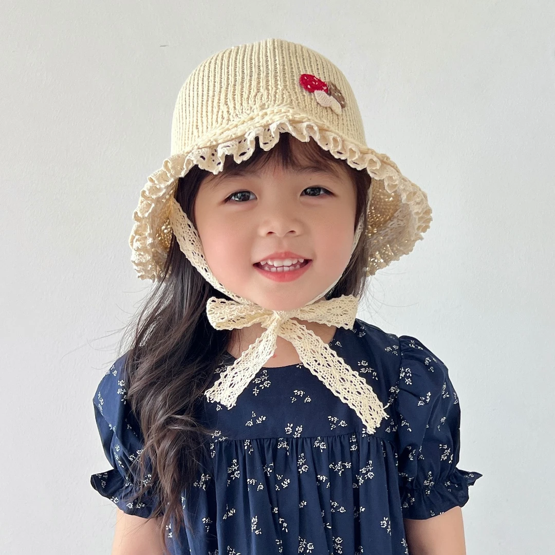 婴儿渔夫帽遮阳帽女孩春夏季宝宝太阳帽夏天棉纱太阳帽公主帽蕾丝