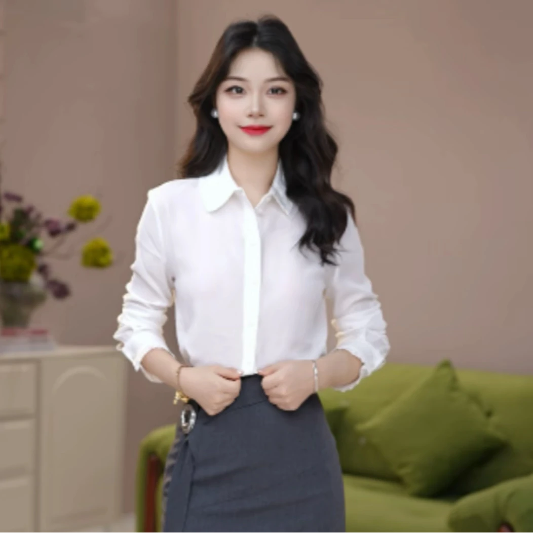 GIRDEAR/哥弟V领长袖衬衫方领百搭韩版气质系扣女士 130126