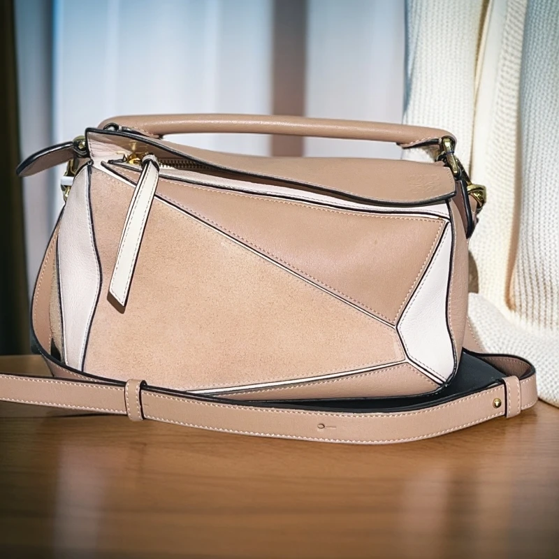 95新 LOEWE/罗意威 淡粉色几何包单肩斜挎包 1671 7212