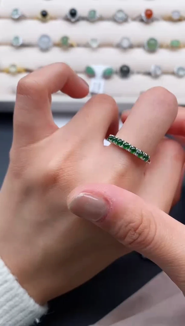 银S925镶嵌戒指翡翠222222+5