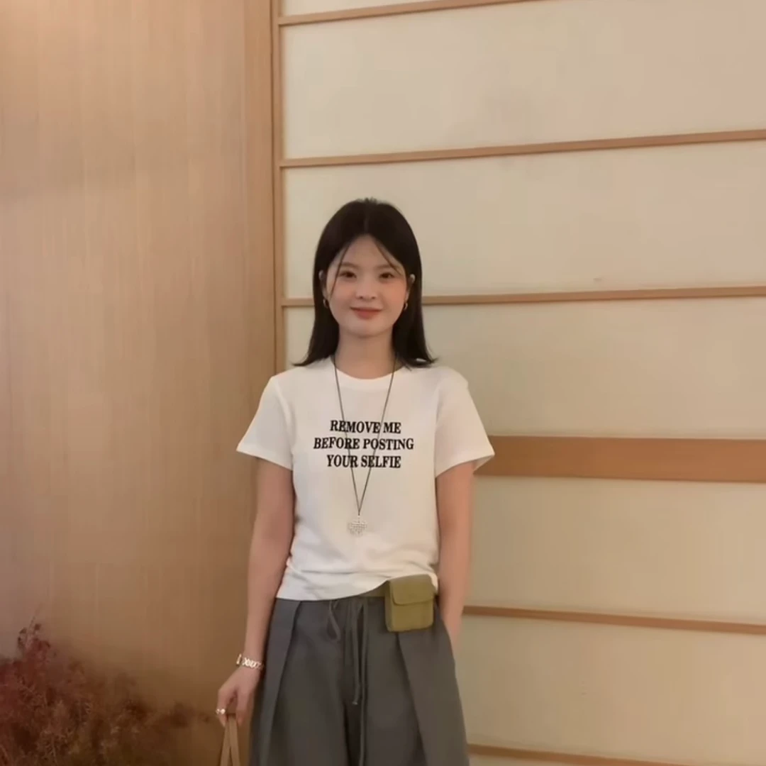 015圆领短袖t恤女早秋季美式复古字母印花休闲ins风上衣