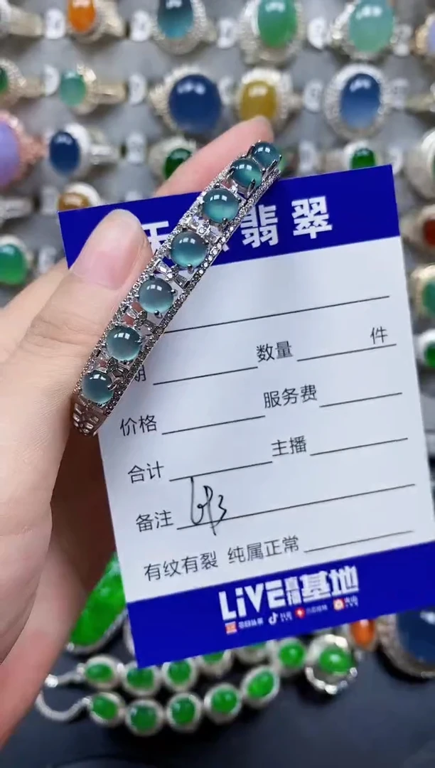 翡翠手镯银S925镶嵌693