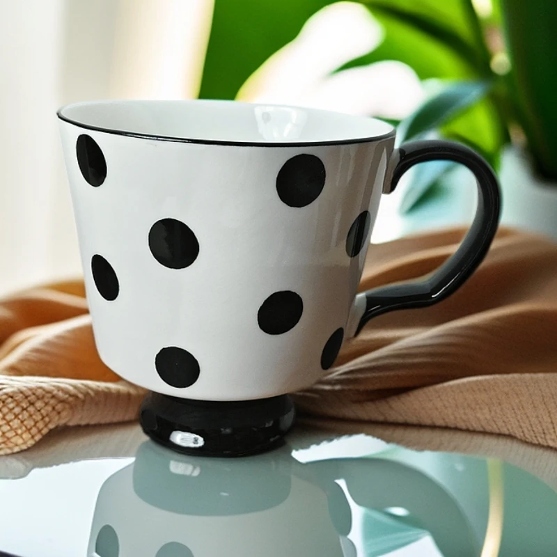 赫本波点高颜值水杯家用陶瓷杯办公室情侣咖啡杯微瑕凑满20元包邮