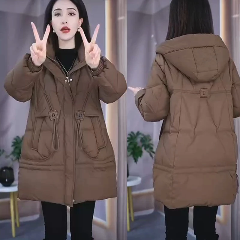 2024冬季大码中长款连帽棉衣女韩版显瘦遮肉宽松时尚百搭棉袄外套