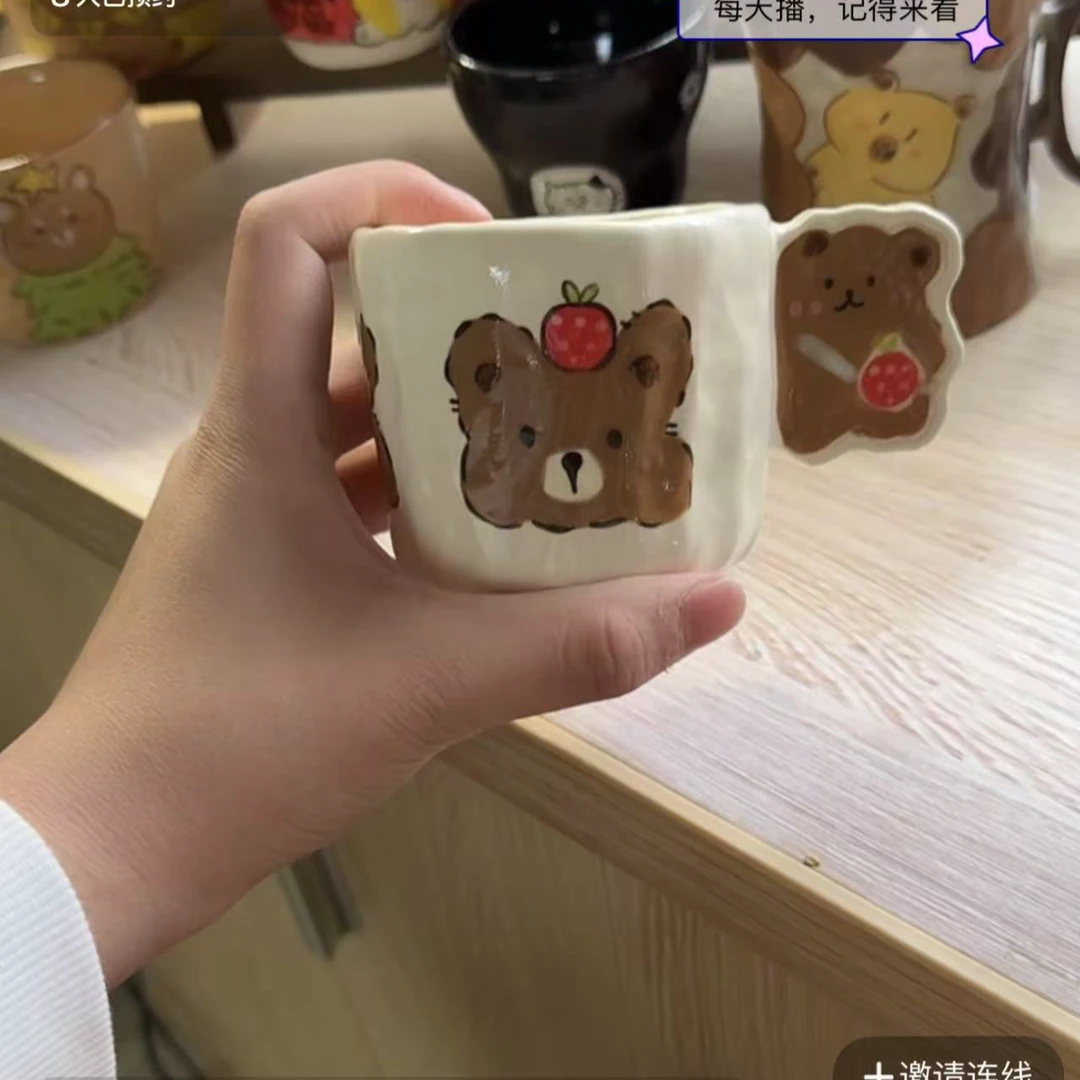 可爱创新双饮款卡通无盖款马克杯茶杯咖啡杯杯碟陶瓷杯釉下彩