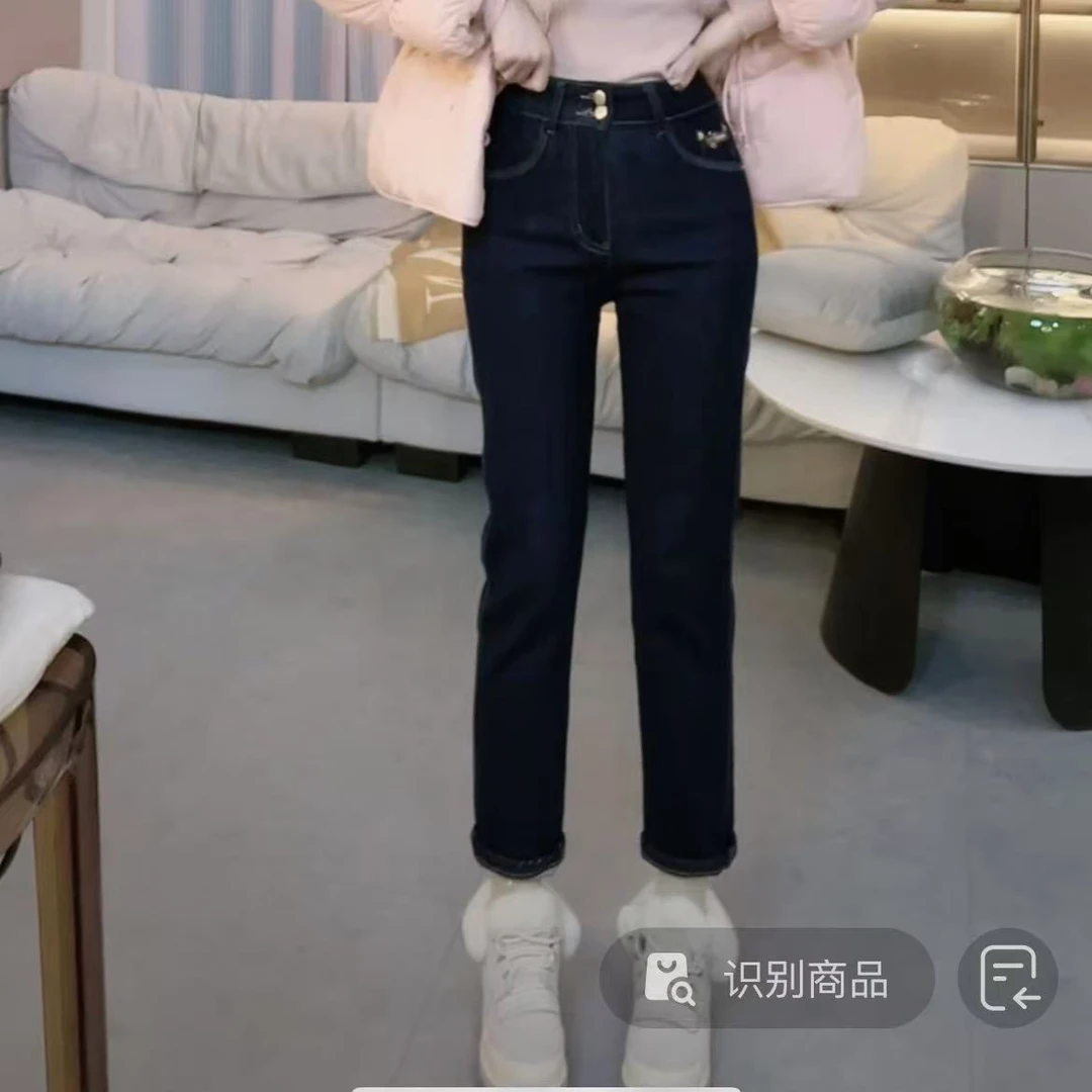 『落日余晖U』 X高腰普洗蓝百搭烟管直筒修身牛仔裤28063