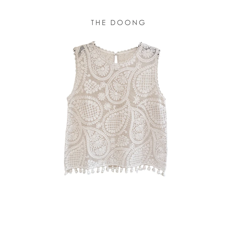 腰果花 重工女神范镂空花纹编织无袖背心
