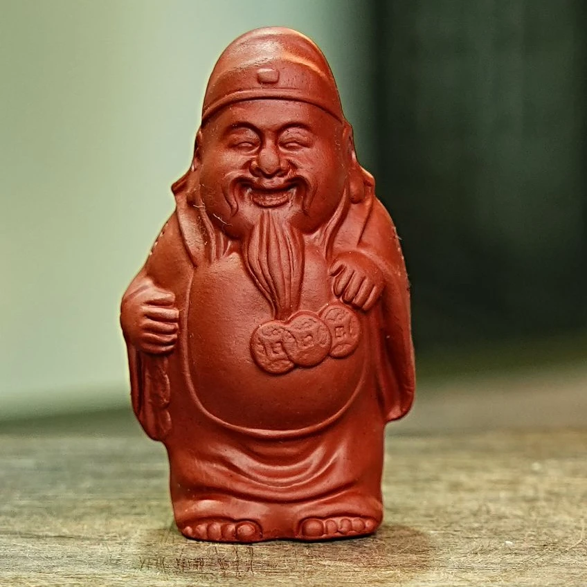 2848财神茶宠宜兴原矿紫砂朱泥财神茶宠摆件