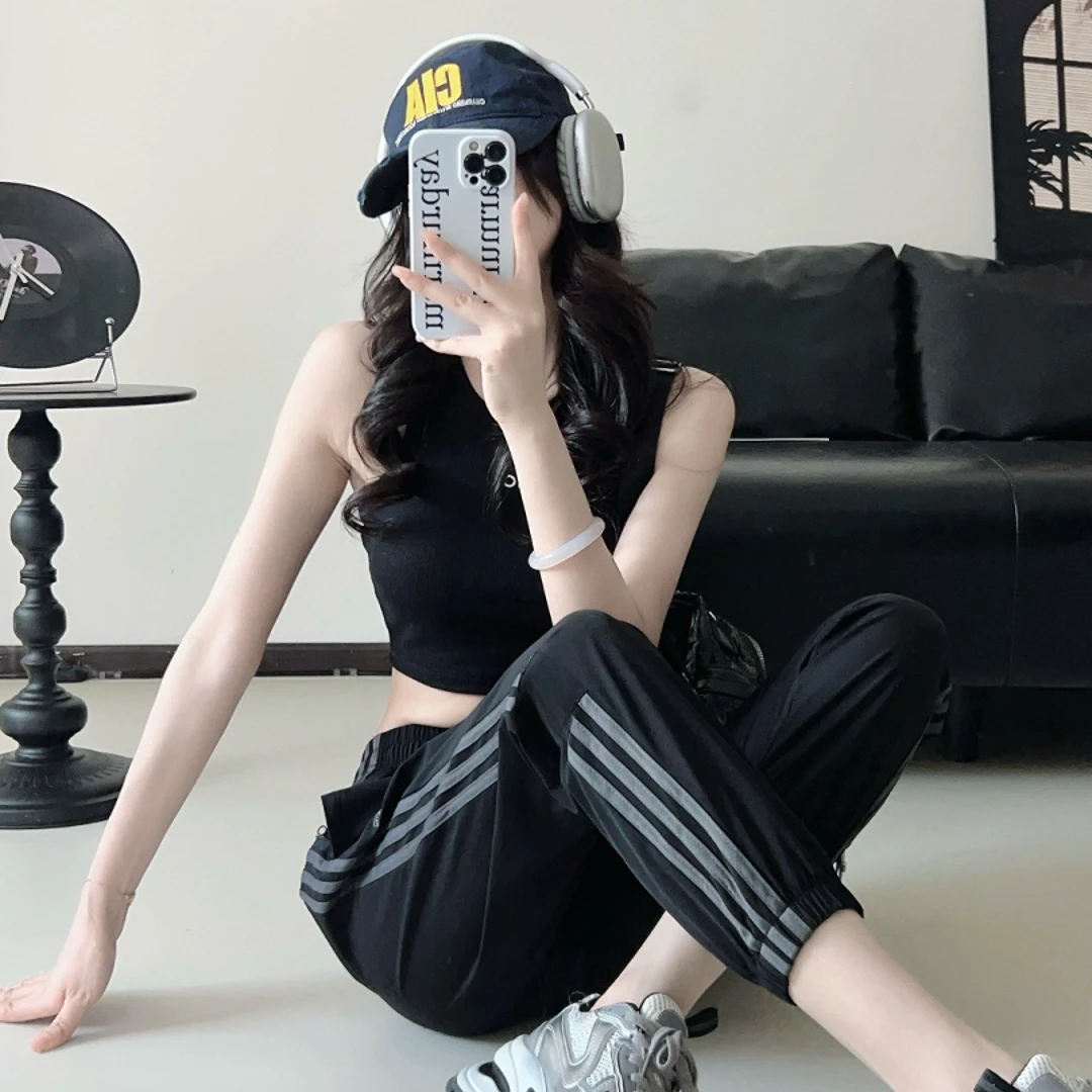 （品牌撤柜）三条杠休闲速干长裤男女同款2510-0621